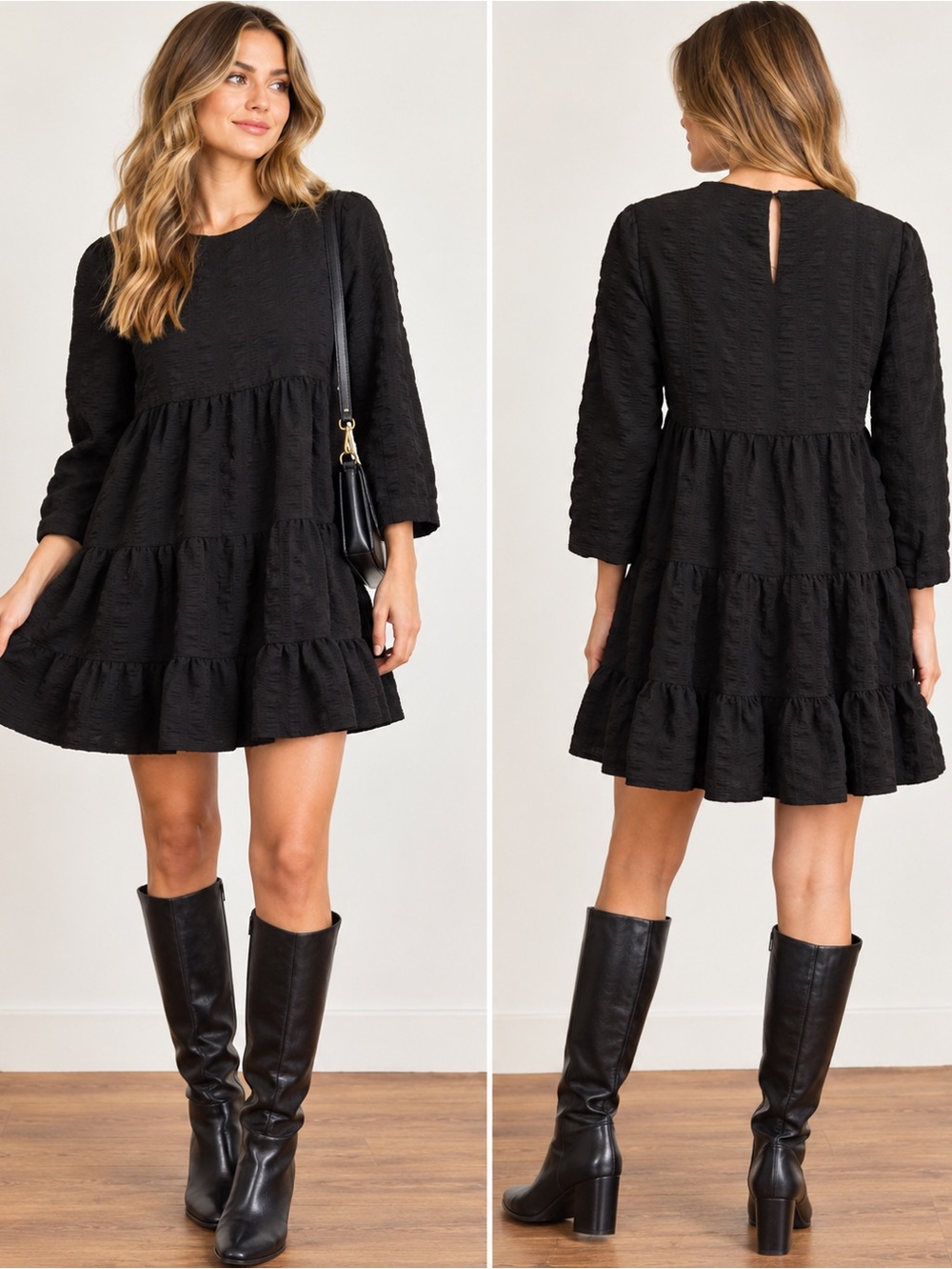 Zara Black Tiered Mini Dress Size Medium